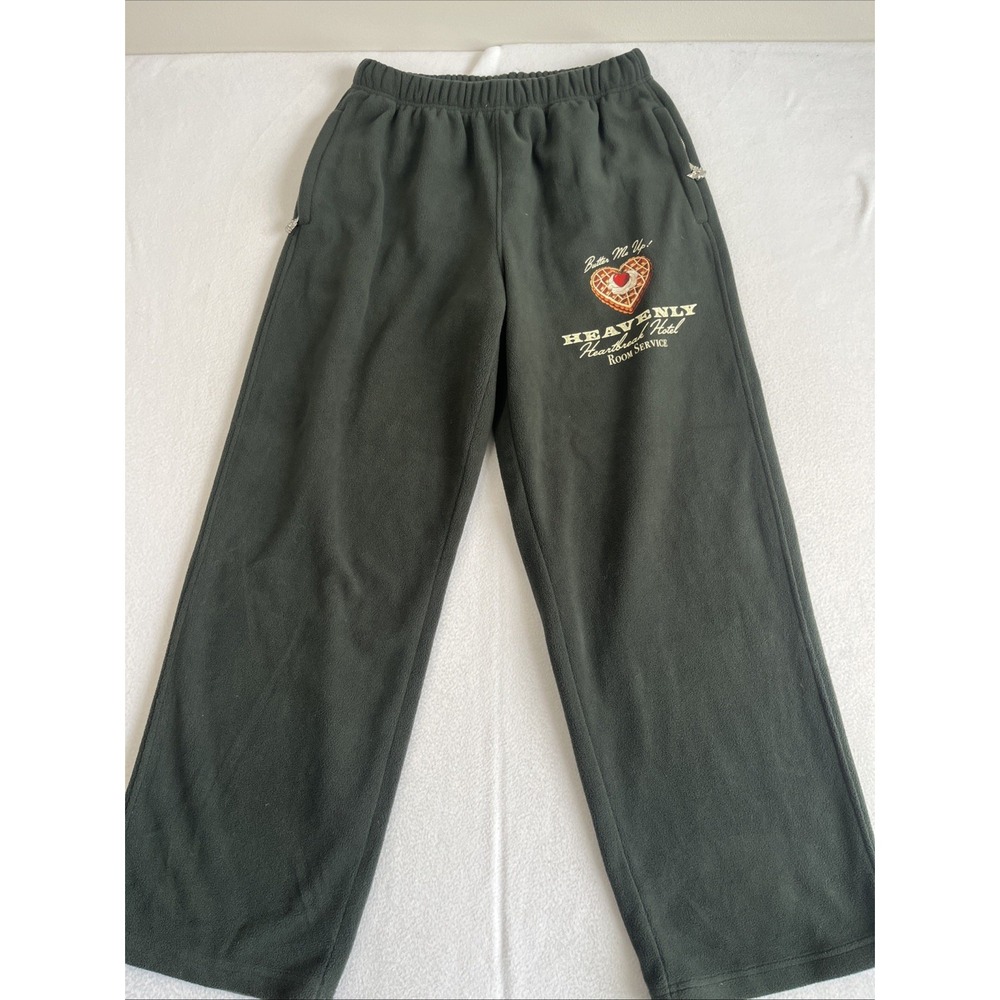 Boys Lie Butter Me Up Heartbreak Hotel Sweatpants Green Wide Leg Fleece L